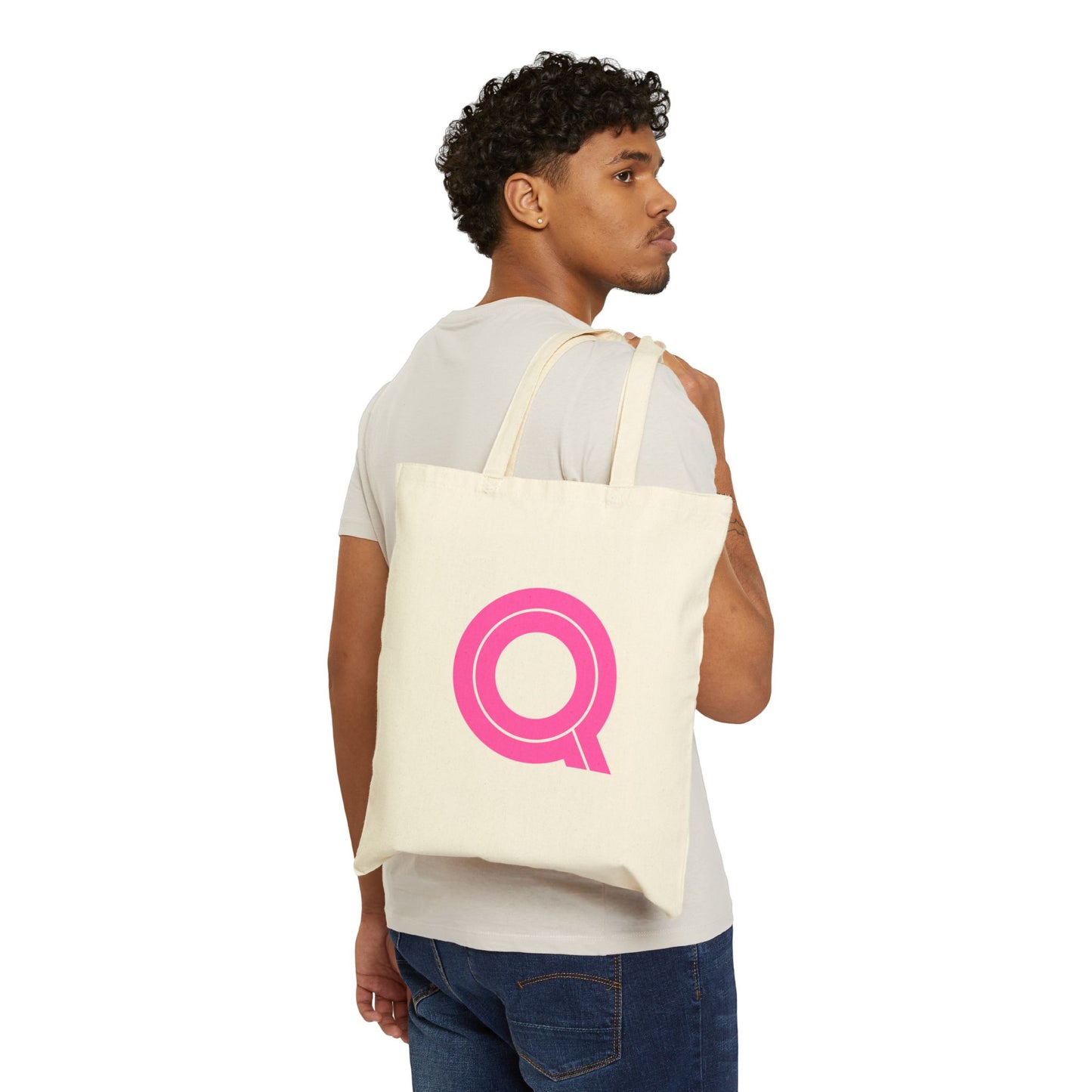 Trendy Pink Logo Cotton Canvas Tote Bag