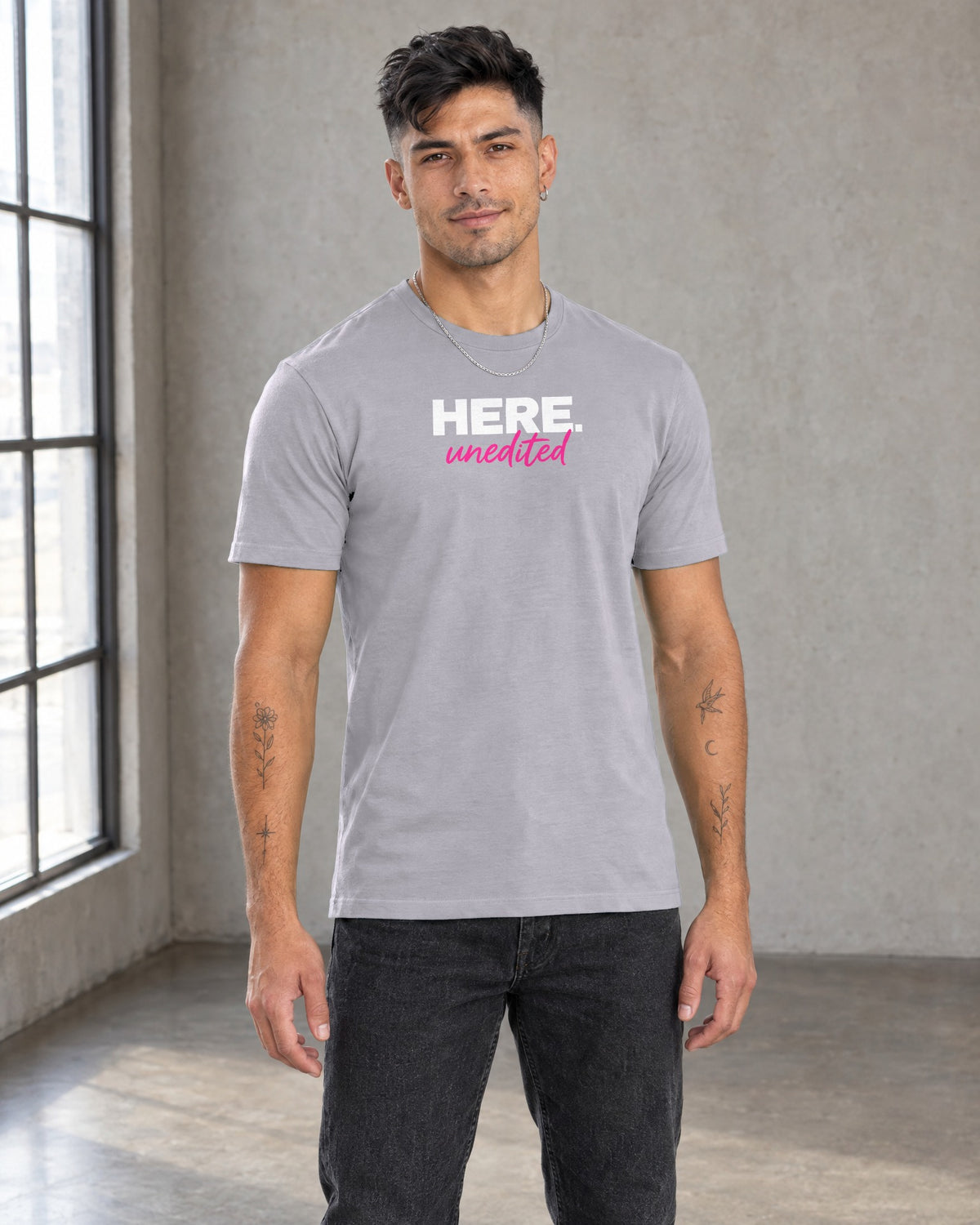 HERE unedited Classic Fit Tee in Heather Gray