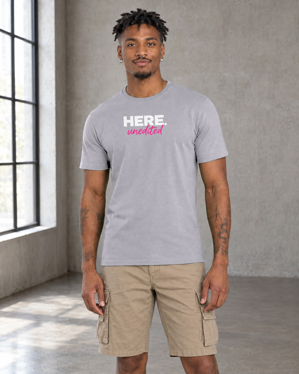 HERE unedited Classic Fit Tee in Heather Gray